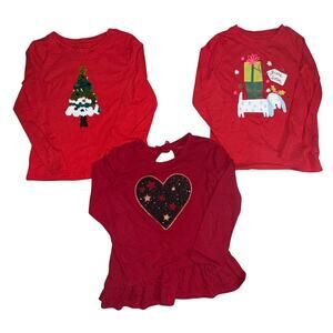 Lot of 3 Cat & Jack Girls XS 4/5 Top Holiday School Casual Everyday Christmas